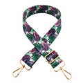 Detail of adjustable wide shoulder strap with vibrant tropical leaf patterns and gold hooks - Tropical Leaf (222)