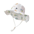Detail of children wide brim sun hat with cartoon dinosaur prints and adjustable chin strap - Size 52 (3-6 Years) / Umbrella Dinosaur
