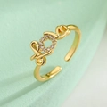 Gold plated open ring with LOVE geometric design and sparkling zircon stone inlay - Adjustable Open / LOVE Letter Style (13288)