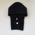 Kids black knitted balaclava with white heart-shaped buttons for ear protection - 48-52CM (Recommended 2-6 Years) / Heart Black