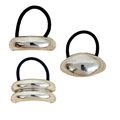 Élastiques à cheveux minimalistes argentés avec accents métalliques sur cordes noires souples - Set 1 / Argent Brillant