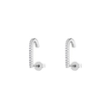 Silver geometric J-hook earrings with micro-pave cubic zirconia crystals for women - Silver (Pave J-Style)