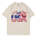 T-shirt oversize en coton beige avec imprimé graphique USA pour tenue décontractée - Beige