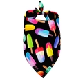 Détail du bandana pour animaux avec motifs de glaces colorées sur fond de tissu noir - S / Glace sur Fond Noir