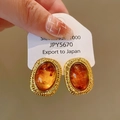Detailed close-up of vintage gold-plated earrings with synthetic tiger eye stone inlay - 29# Silver Needle - Brown - Layered Oval