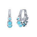S925 silver hoop earrings with multiple sky blue zircon charms and secure buckle closure - Blue Turquoise Silver Color