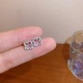 Silver clover stud earrings with sparkling pavé zircons in a minimalist hollow design - 21# Silver Hollow Flower Full Zircon Stud Earrings with Silver Earring Post