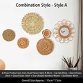 6-piece woven grass wall decor set with natural reed mirrors in bohemian style - Bestselling A Combo (6-Piece with Mirror)