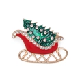 Christmas Santa sleigh and tree brooch with red enamel and sparkling rhinestones - Christmas Sleigh