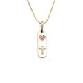 Gold-plated rectangle pendant necklace with pink zircon heart and crystal cross icon - Gold