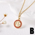 Gold plated necklace with FE letter pendant and red enamel details on white tray - Style B - Gold Round FE Letter with Red Enamel