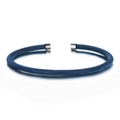 Blue braided mesh open bangle with silver metal ends and flexible cable design - Blue