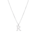 Silver letter R pendant necklace with micro-paved cubic zirconia in titanium steel - Silver-R