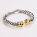 Two-tone stainless steel cable wire cuff bracelet with gold ball accents and twisted texture - Gold & Silver (8mm/58mm)