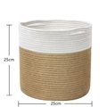 Two-tone cotton rope storage basket in white and jute with side handles, 25cm size - Yellow+White Diameter 25cm