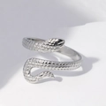 Silver snake-shaped adjustable stainless steel open ring with detailed scale texture - Size 7 (Adjustable) / Steel
