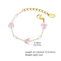 Detail of pink butterfly bracelet with gold chain, faux pearls and sizing measurements - Pink Butterfly Style (BR-2130G01)