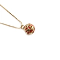 Minimalist gold ball pendant necklace with red enamel star detail and box chain - Red Moon