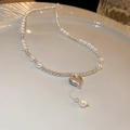 Elegant silver heart necklace with irregular pearls and dangling bead pendant - Silver Heart Tassel Single Pearl Necklace