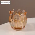 Amber tulip-shaped glass candle holder with 6.5cm diameter and thick polished walls - Amber Tulip Design Glass Candle Holder