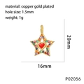 Detail of star-shaped pendant in gold-plated copper with red heart and colorful crystals - Colorful Zircon Heart Star (P02056)