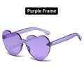 Fashionable rimless heart shaped sunglasses with purple transparent lenses for women - Purple