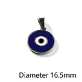 Blue Evil Eye pendant in silver stainless steel, 16.5mm diameter jewelry accessory - Blue Evil Eye Round Charm (P00299S)