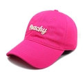 Detailed view of 3D Peachy embroidery on rose pink cotton twill baseball cap - M(56-58cm) / Rose Red
