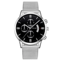 Men's business quartz watch with black dial and silver stainless steel mesh strap - Black Dial Silver Band