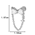 Silver bow stud earring with heart crystals and hanging star chain measurements - Bowknot Pendant Style (0190-8#) / Silver
