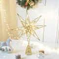 Lighted gold glitter iron Christmas tree topper star with internal LED copper wire lights - Octagonal Flower Core Gold