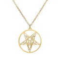 Golden stainless steel Lucifer Sigil necklace with Baphomet pentagram pendant for men - Gold Baphomet Goat Head (744 Gold)