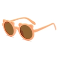 Cute bear-shaped children's sunglasses in matte light orange frame with dark brown lenses - Pink Frame Tea Lens