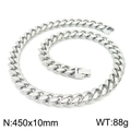 Silver stainless steel Cuban chain necklace, 450x10mm size and 88g heavy weight - 450mm x 10mm (KN225373-Z)