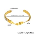 Détail du bracelet torsadé en acier inoxydable doré 18 carats avec zircons et dimensions - Bracelet Doré (Z225)
