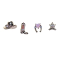 Western cowboy earring set with opal hat, sheriff star, horse shoe and boots - 4Pcs Set / Silver