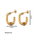 Detail of gold U-shaped hoop earrings with spiral weave texture and size measurements - U-Shaped Spiral Pattern Gold (MS-039)