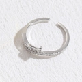 Minimalist silver geometric open ring with shimmering cubic zirconia micro-pave setting - Leaf White Gold Plated
