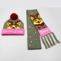 Grey and pink LED knitted winter set with Corgi pattern hat and matching scarf - Set 6 (Grey Pink Corgi)
