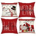Set of four Christmas cushion covers with snowman and Santa Claus festive patterns - Red Xmas Wishes