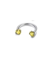 Detail of F136 titanium horseshoe lip ring featuring polished finish and yellow zircon - 1.0*8mm / Steel + Yellow Zirconia