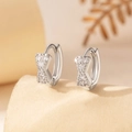 Silver bow-shaped hoop earrings featuring sparkling zircons for a sweet and cute look - Bow Ear Buckle (A282) / Silver