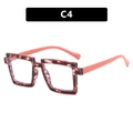 Square TR90 tortoiseshell frame with coral pink temples in retro flat lens style - Transparent Pink with Marble Pattern