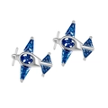 Detalle de pendientes de avión en plata con cristales de circón azul y sus alas - Platino (Circonita Azul)