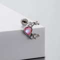 Silver titanium steel ear stud with pink heart zircon and crescent moon design - Pink Heart Moon Style (A26-1#)