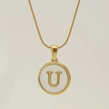 18K gold-plated snake chain necklace featuring a white shell pendant with a golden letter U - Letter U