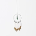 Handmade white dream catcher with gold glitter feathers and green crystal stone - White Green Crystal Style (B9524Y)