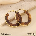 Golden resin hoop earrings with brown tortoise shell pattern in 41x6mm size - Brown Amber Tortoiseshell Pattern (KE115535-SP)