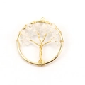 Golden Tree of Life pendant with natural clear crystal gravel and gold wire wrapping - 3cm / Gold + Clear Quartz