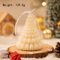 White origami Christmas tree scented candle with Best Wishes ribbon and wooden base - Small / White